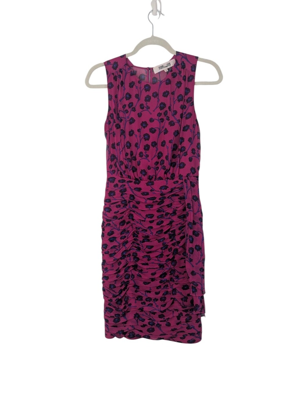 Diane Von Furstenberg 100% Silk Micah Pink Floral Sheath Dress Size 2 Sleeveless